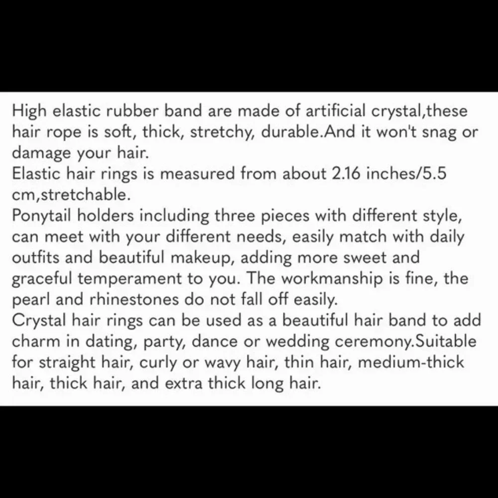 3 Pack Crystal Hair Ties White Elastic Hair Scrunchies Pearl Hair Ropes Bead
